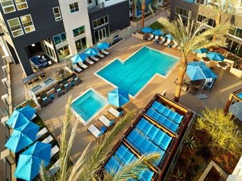 Poolside cabanas and social spaces